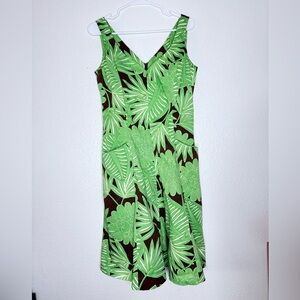 Nine West Green Boho Tropical Palm Leaf Vacation Sleeveless Dress Size 8